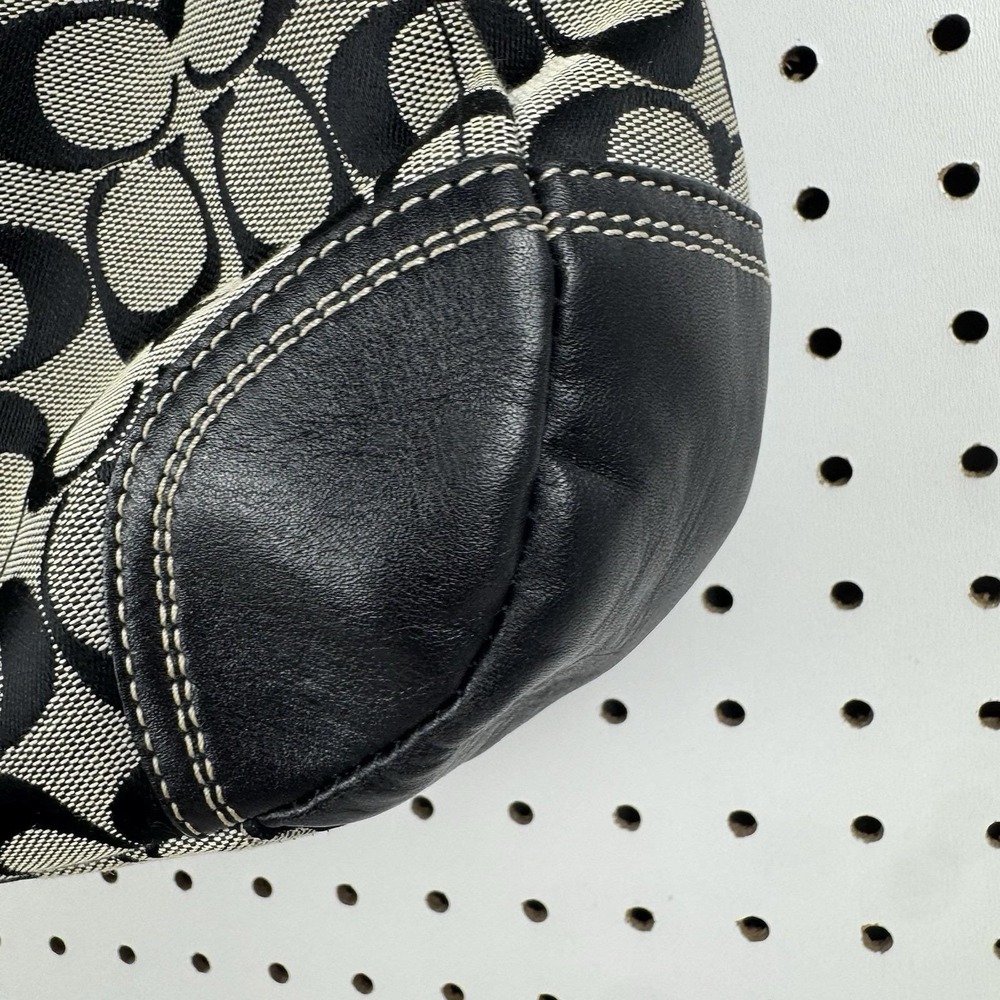COACH Signature Hobo Shoulder Bag Turn Lock Leather Canvas Black Gray F 13971 - Picture 10 of 16